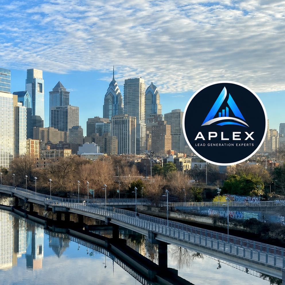 City skyline with the Aplex logo